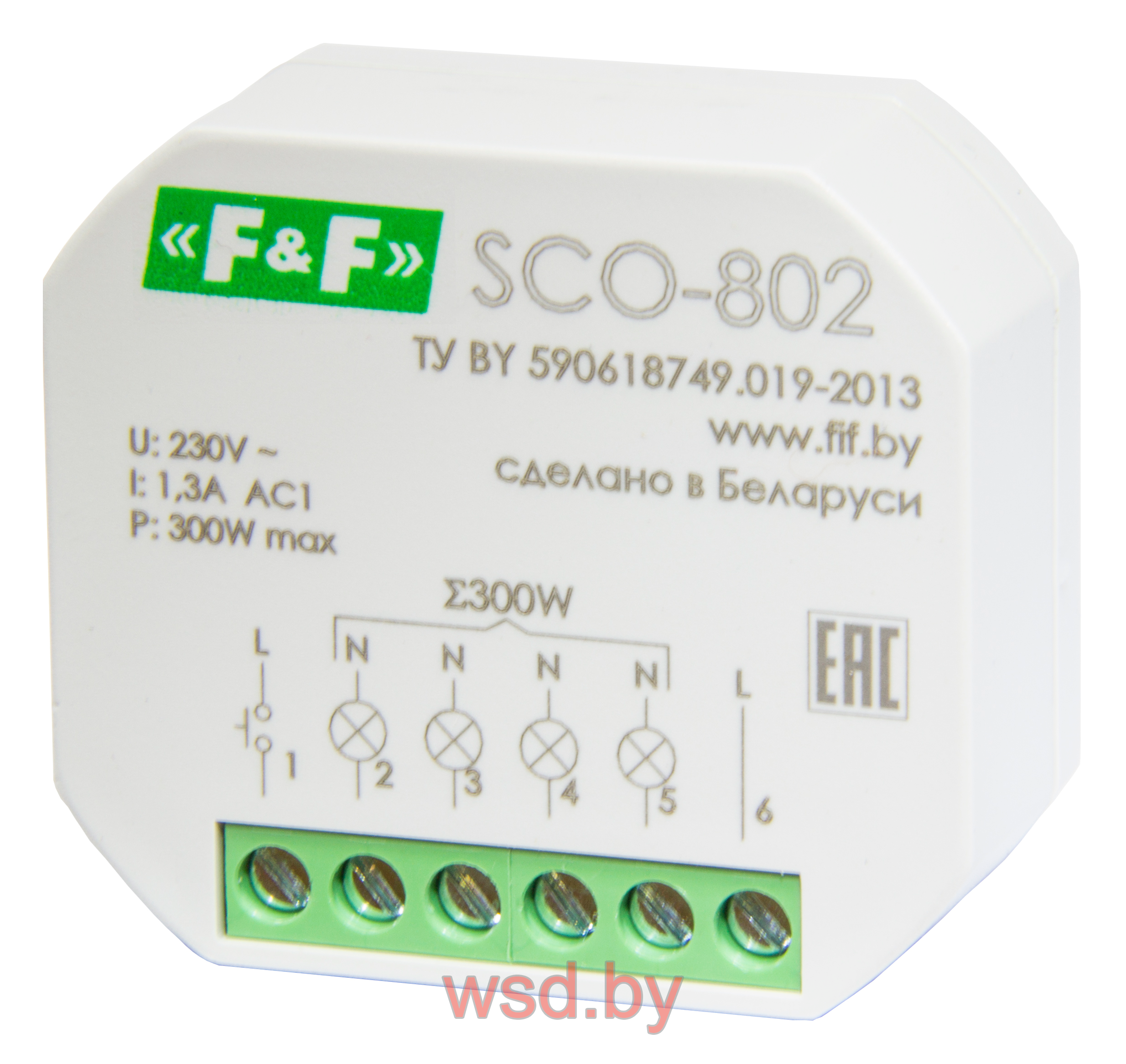 SCO-802  для ламп накаливания мощность до 300Вт, функция памяти уровня освещенности,  для установки в монтажную коробку Ø 60 мм 230В AC 1,3А IP20